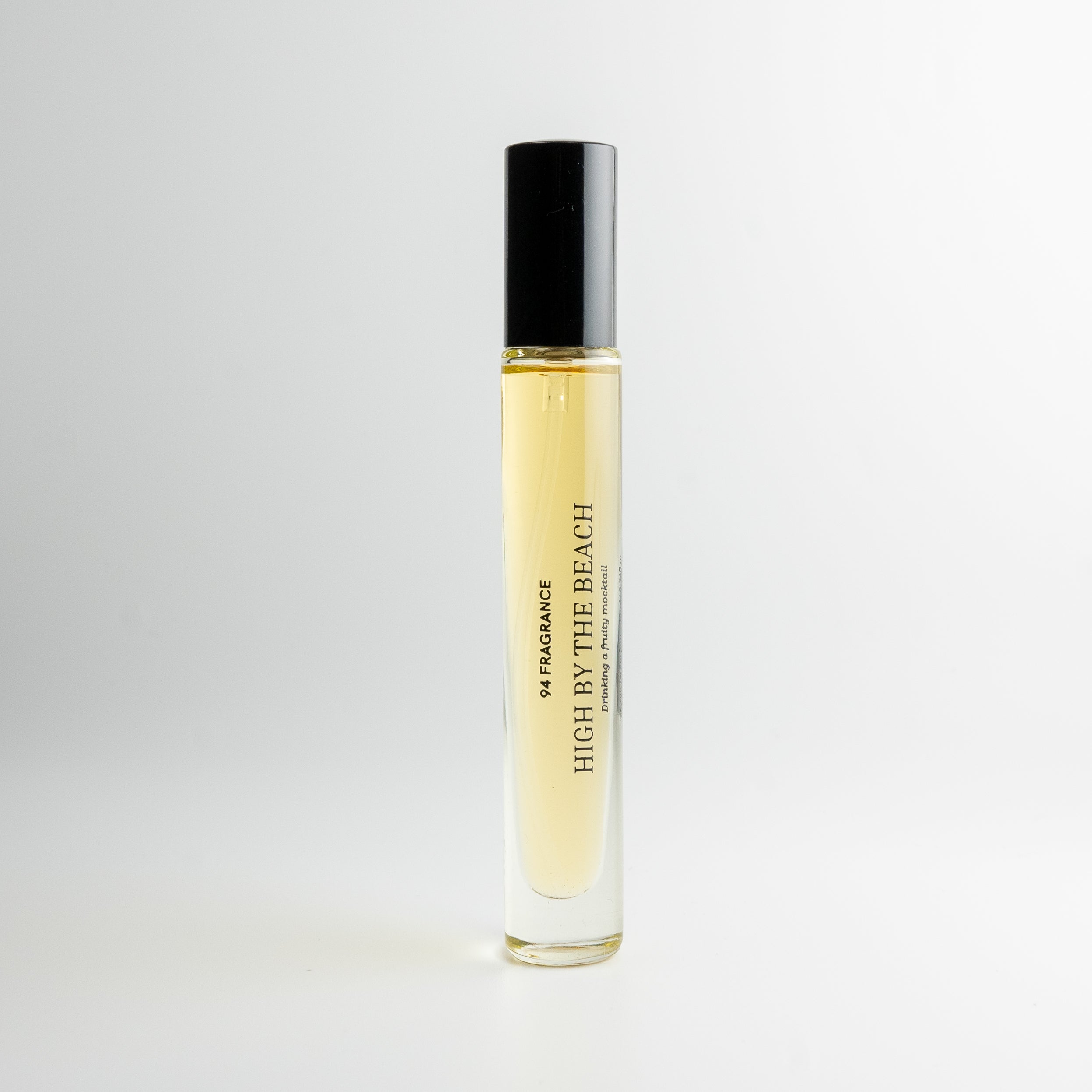 A perfume bottle called High By The Beach by 94 Fragrance.
